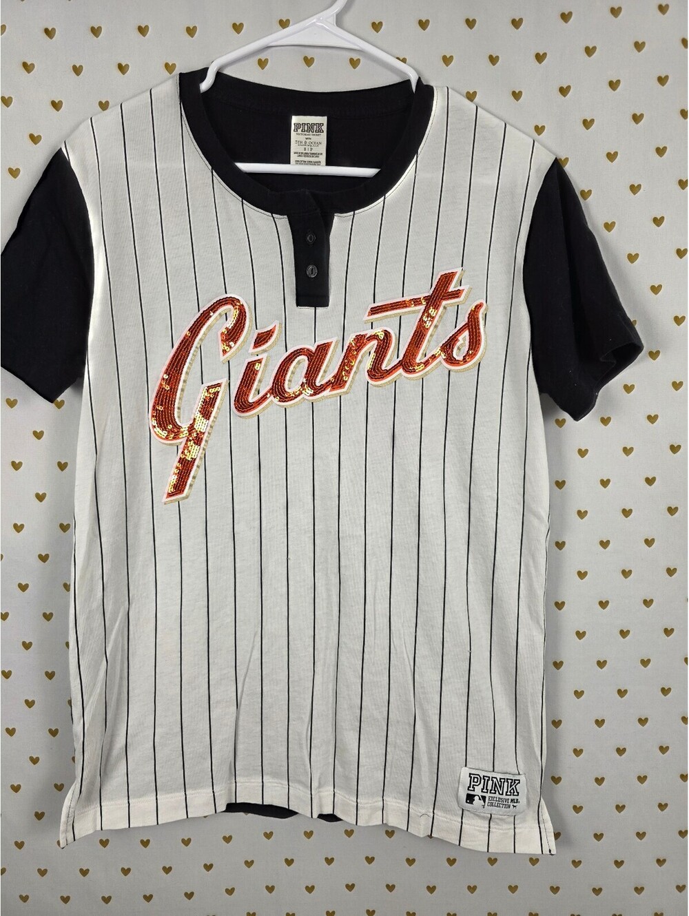 Victoria's Secret PINK SF Giants Sequin Baseball Jersey Shirt Small MLB Bling